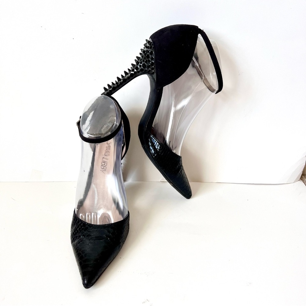 SAM & LIBBY Faux Leather Ankle Strap Studded Pointed Toe Heels—SZ. 8